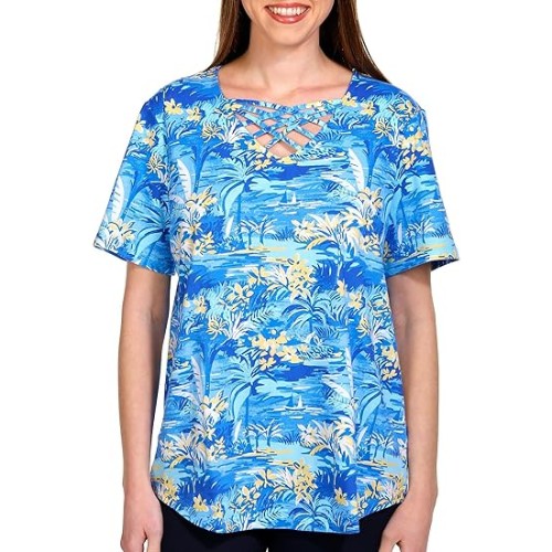 Coral-Bay-Womens-Short-Sleeve-Floral-V-Neck-Tee